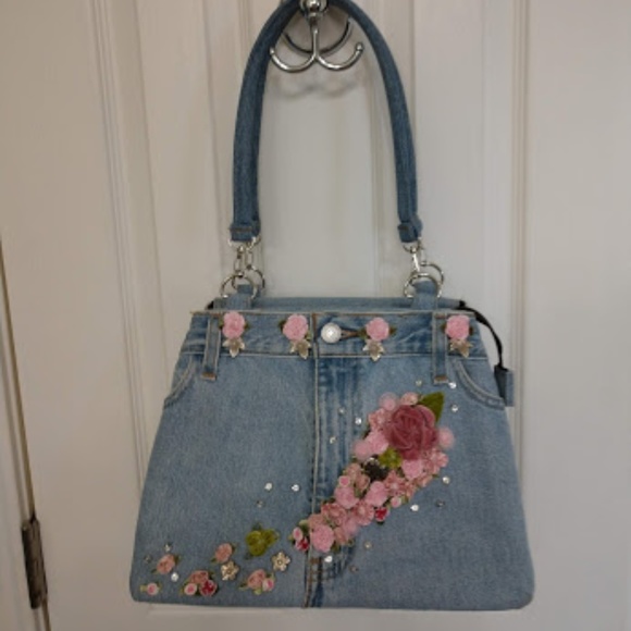 Handbags - Adorable Levi Denim Purse with Roses